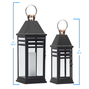 Homeroots Set Of Two Black And Gold Glass And Metal Floor Lantern Candle Holders   517601