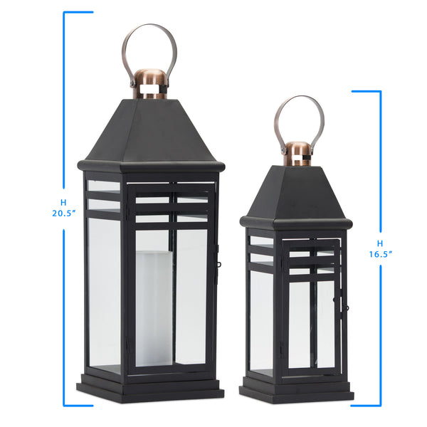 Homeroots Set Of Two Black And Gold Glass And Metal Floor Lantern Candle Holders   517601