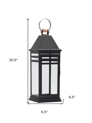 Homeroots Set Of Two Black And Gold Glass And Metal Floor Lantern Candle Holders   517601