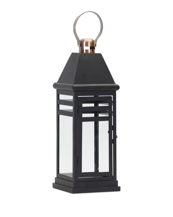 Homeroots Set Of Two Black And Gold Glass And Metal Floor Lantern Candle Holders   517601