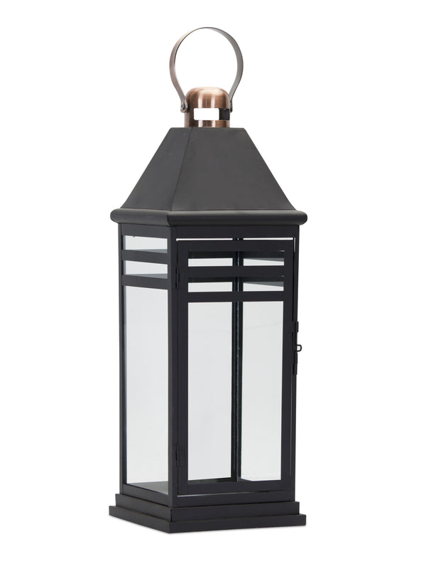 Homeroots Set Of Two Black And Gold Glass And Metal Floor Lantern Candle Holders   517601