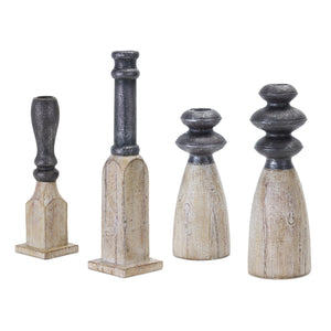 Homeroots Set Of Four Natural And Black Resin And Stone Powder Ornate Tabletop   517604