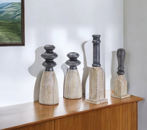 Homeroots Set Of Four Natural And Black Resin And Stone Powder Ornate Tabletop   517604