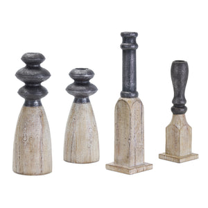 Homeroots Set Of Four Natural And Black Resin And Stone Powder Ornate Tabletop   517604