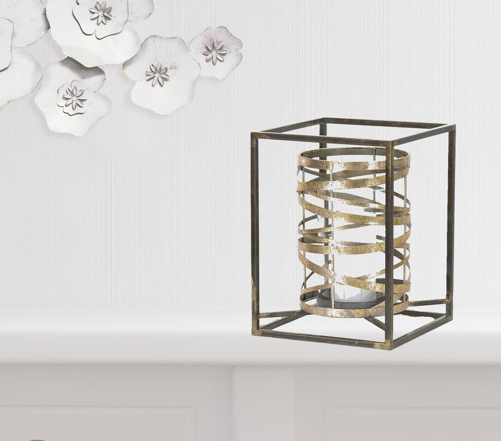 Homeroots 13" Black Flameless Floor Hurricane Candle Holder   517608