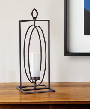 Homeroots Set Of Two Black Iron Ornate Tabletop Hurricane Candle Holders   517610