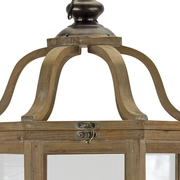 Homeroots Set Of Two Natural And Brown Wood And Metal Geometric Floor Lantern Candle Holders   517611