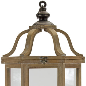 Homeroots Set Of Two Natural And Brown Wood And Metal Geometric Floor Lantern Candle Holders   517611