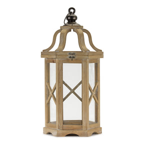 Homeroots Set Of Two Natural And Brown Wood And Metal Geometric Floor Lantern Candle Holders   517611