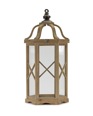 Homeroots Set Of Two Natural And Brown Wood And Metal Geometric Floor Lantern Candle Holders   517611