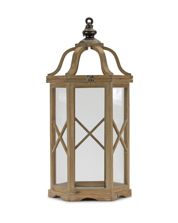 Homeroots Set Of Two Natural And Brown Wood And Metal Geometric Floor Lantern Candle Holders   517611