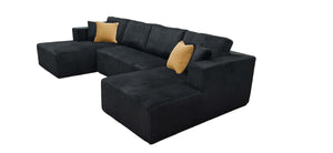 English Elm Full Corduroy Upholstered Double Chaise Sectional Lounge Ready No Tools Needed Black B2748S00059