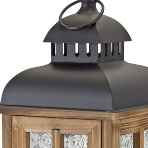 Homeroots Set Of Two Brown And Black Frosted Glass Wood And Metal Floor Lantern Candle Holders   517615