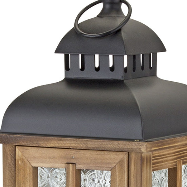 Homeroots Set Of Two Brown And Black Frosted Glass Wood And Metal Floor Lantern Candle Holders   517615