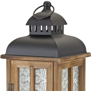 Homeroots Set Of Two Brown And Black Frosted Glass Wood And Metal Floor Lantern Candle Holders   517615