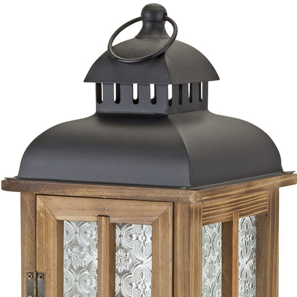 Homeroots Set Of Two Brown And Black Frosted Glass Wood And Metal Floor Lantern Candle Holders   517615