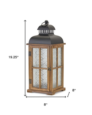 Homeroots Set Of Two Brown And Black Frosted Glass Wood And Metal Floor Lantern Candle Holders   517615