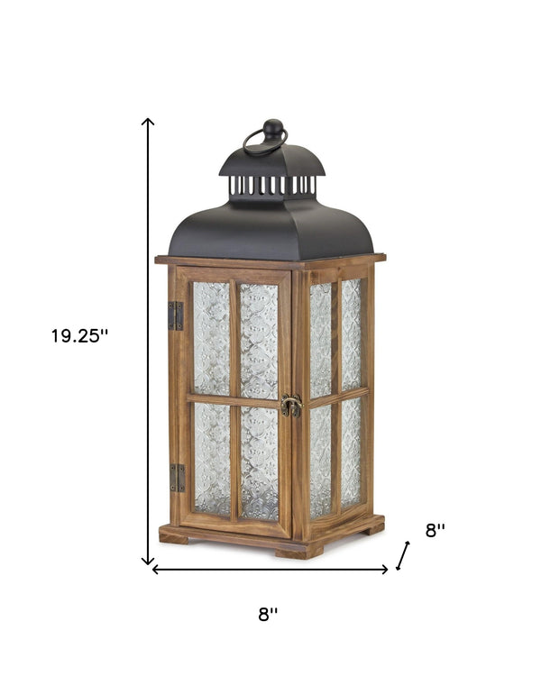 Homeroots Set Of Two Brown And Black Frosted Glass Wood And Metal Floor Lantern Candle Holders   517615