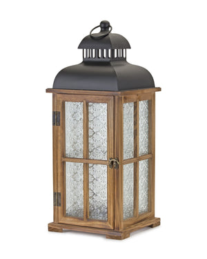Homeroots Set Of Two Brown And Black Frosted Glass Wood And Metal Floor Lantern Candle Holders   517615