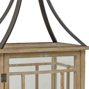 Homeroots Set Of Two Brown And Black Wood And Metal Geometric Tabletop Lantern Candle Holders   517619