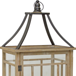 Homeroots Set Of Two Brown And Black Wood And Metal Geometric Tabletop Lantern Candle Holders   517619