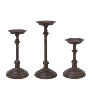 Homeroots Set Of Three Brown Rustic Resin Tabletop Pillar Candle Holders   517622