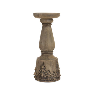 Homeroots Set Of Three Brown Resin Woodland Carved Tabletop Pillar Candle Holders   517627