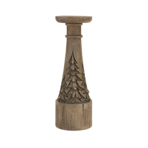 Homeroots Set Of Three Brown Resin Woodland Carved Tabletop Pillar Candle Holders   517627