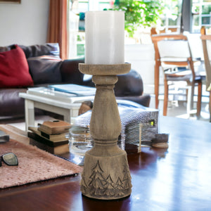 Homeroots Set Of Three Brown Resin Woodland Carved Tabletop Pillar Candle Holders   517627