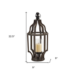 Homeroots 23" Black Wood And Glass Geometric Lantern Candle Holder – Stylish Centerpiece For Any Occasion   517629