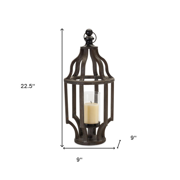 Homeroots 23" Black Wood And Glass Geometric Lantern Candle Holder – Stylish Centerpiece For Any Occasion   517629