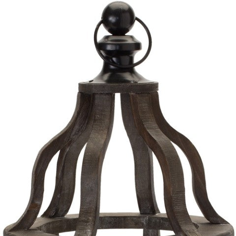 Homeroots 23" Black Wood And Glass Geometric Lantern Candle Holder – Stylish Centerpiece For Any Occasion   517629