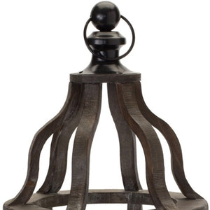 Homeroots 23" Black Wood And Glass Geometric Lantern Candle Holder – Stylish Centerpiece For Any Occasion   517629