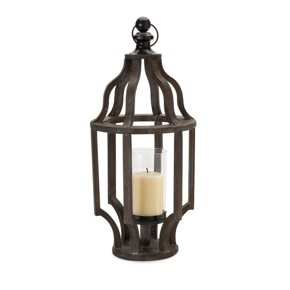 Homeroots 23" Black Wood And Glass Geometric Lantern Candle Holder – Stylish Centerpiece For Any Occasion   517629