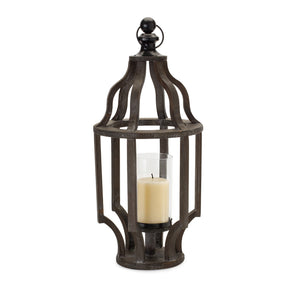 Homeroots 23" Black Wood And Glass Geometric Lantern Candle Holder – Stylish Centerpiece For Any Occasion   517629