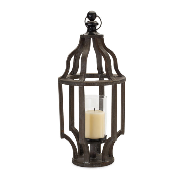Homeroots 23" Black Wood And Glass Geometric Lantern Candle Holder – Stylish Centerpiece For Any Occasion   517629