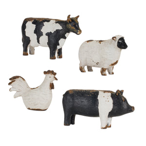 Homeroots Set Of Four Black And White Farm Animal Polyresin Tabletop Candleholders   517644