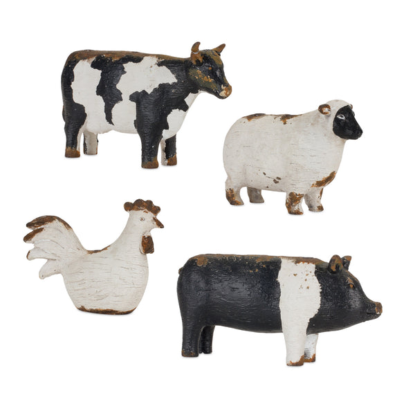 Homeroots Set Of Four Black And White Farm Animal Polyresin Tabletop Candleholders   517644