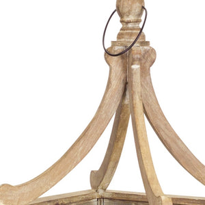 Homeroots Set Of Three Brown Wood And Glass Floor Lantern Candle Holders   517646