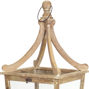 Homeroots Set Of Three Brown Wood And Glass Floor Lantern Candle Holders   517646