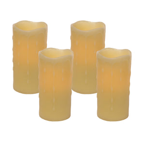 Homeroots Set Of Four Yellow Flameless Pillar Candle  Wax 517648