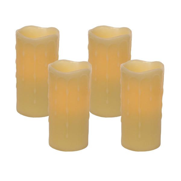 Homeroots Set Of Four Yellow Flameless Pillar Candle  Wax 517648