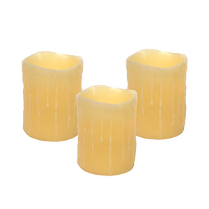 Homeroots Set Of Three Yellow Flameless Pillar Candle  Wax 517649