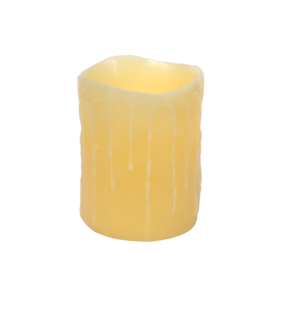 Homeroots Set Of Three Yellow Flameless Pillar Candle  Wax 517649