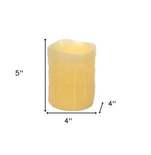 Homeroots Set Of Three Yellow Flameless Pillar Candle  Wax 517649
