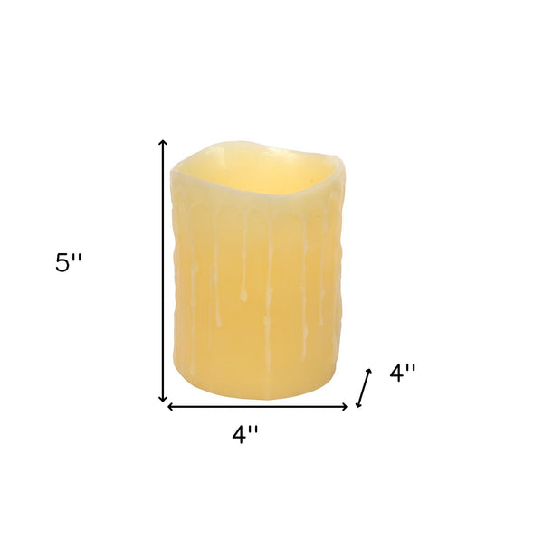 Homeroots Set Of Three Yellow Flameless Pillar Candle  Wax 517649