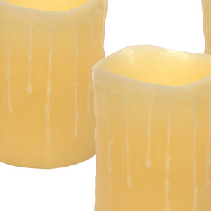 Homeroots Set Of Three Yellow Flameless Pillar Candle  Wax 517649