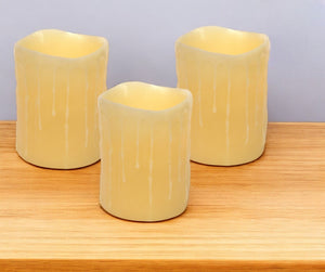 Homeroots Set Of Three Yellow Flameless Pillar Candle  Wax 517649