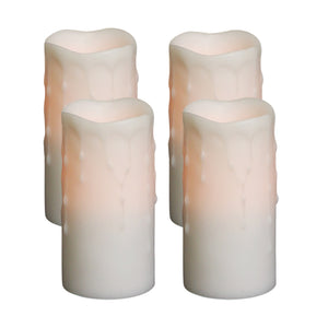 Homeroots Set Of Four Off White Flameless Pillar Candles  Wax 517650