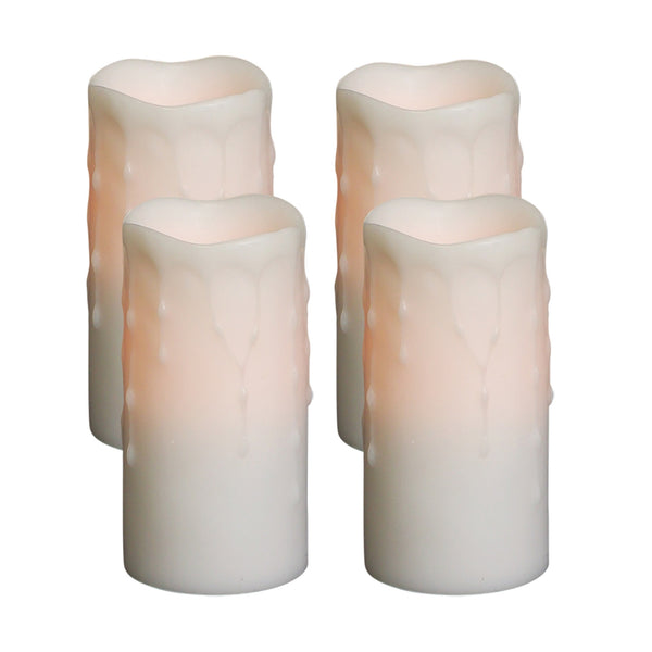 Homeroots Set Of Four Off White Flameless Pillar Candles  Wax 517650